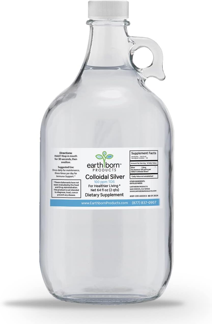 Earthborn Products Monatomic Colloidal Silver 100 ppm 64 oz Bottle - Immune Support