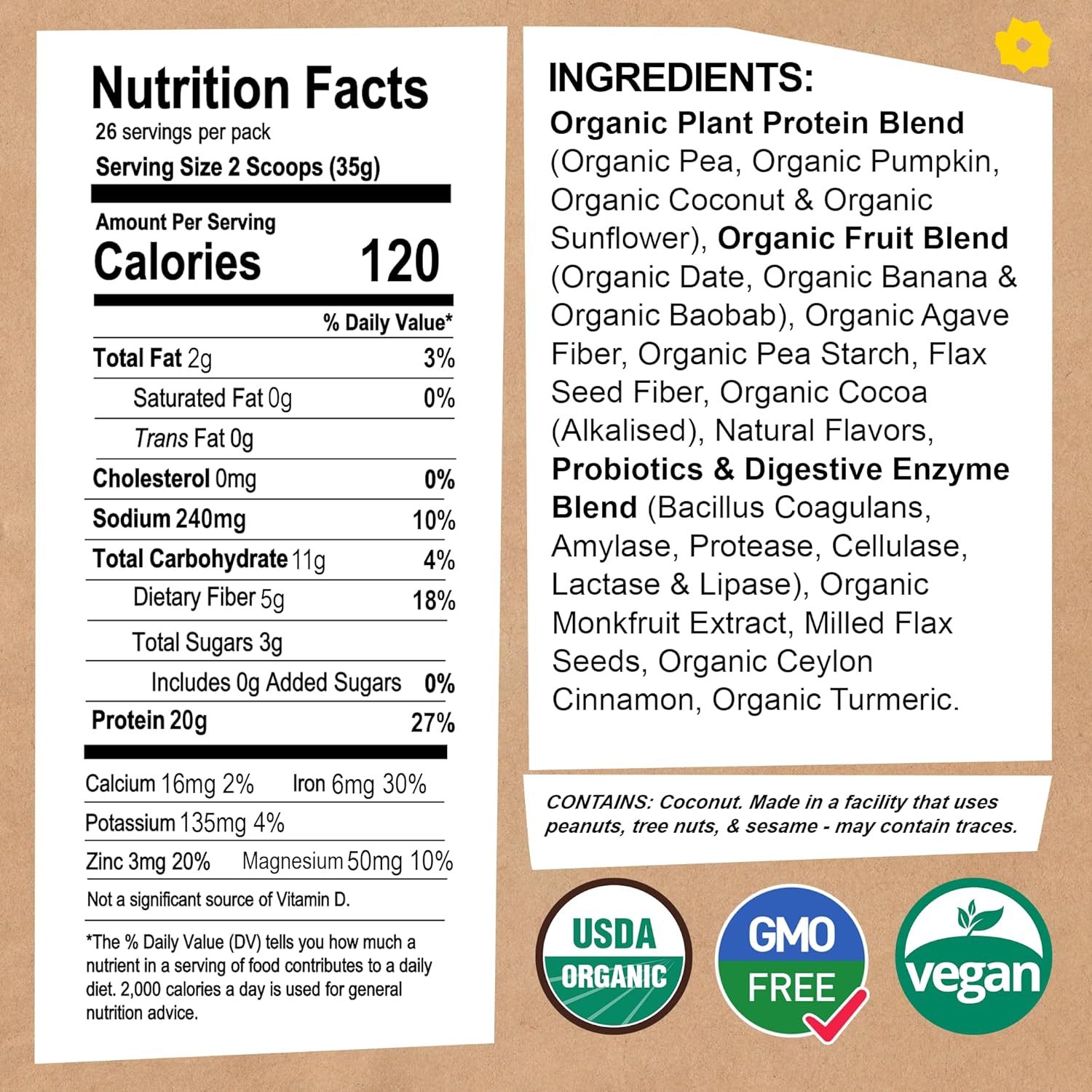 EarthChimp Organic Vegan Protein Powder with Probiotics - Plant Based Protein for Women and Men - Gluten Free Vanilla Powder - 26 Servings 32 Oz - BoostGo Australia