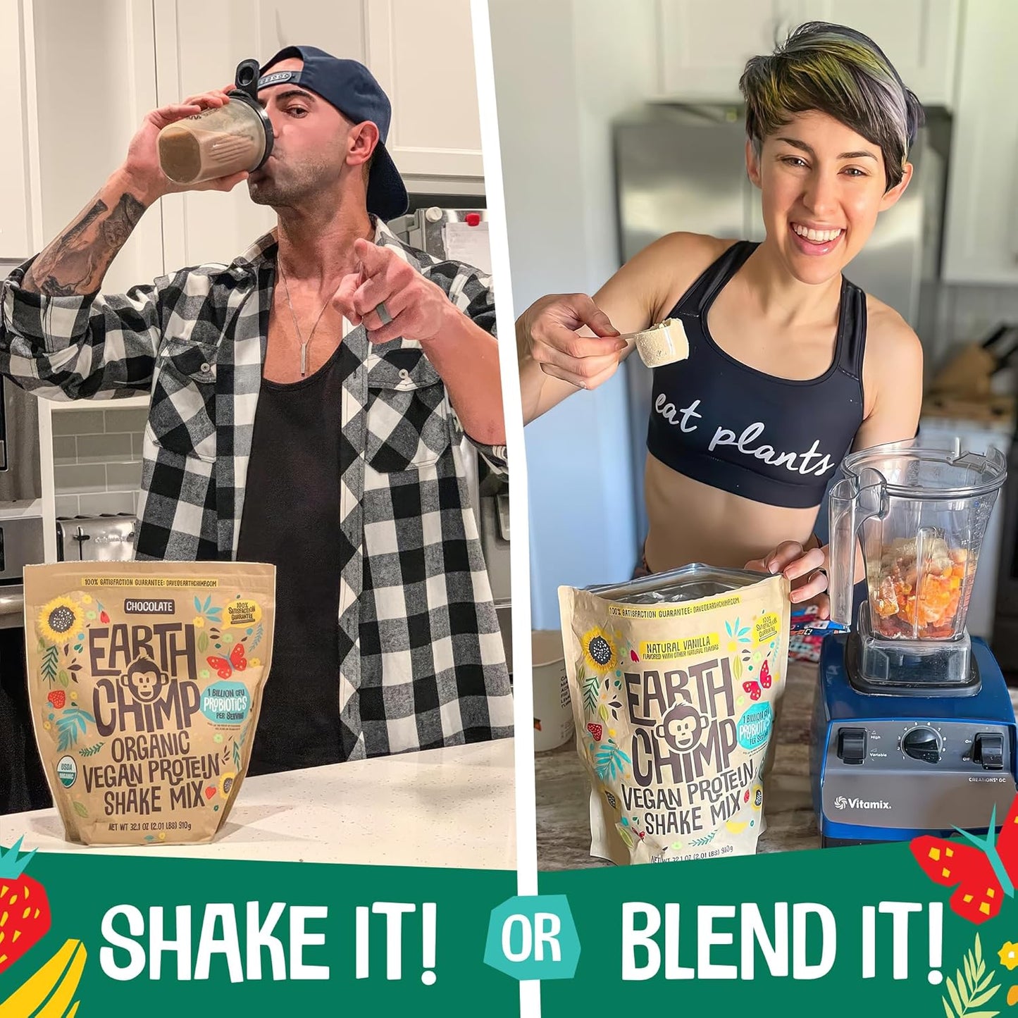 EarthChimp Organic Vegan Protein Powder with Probiotics - Plant Based Protein for Women and Men - Gluten Free Vanilla Powder - 26 Servings 32 Oz - BoostGo Australia