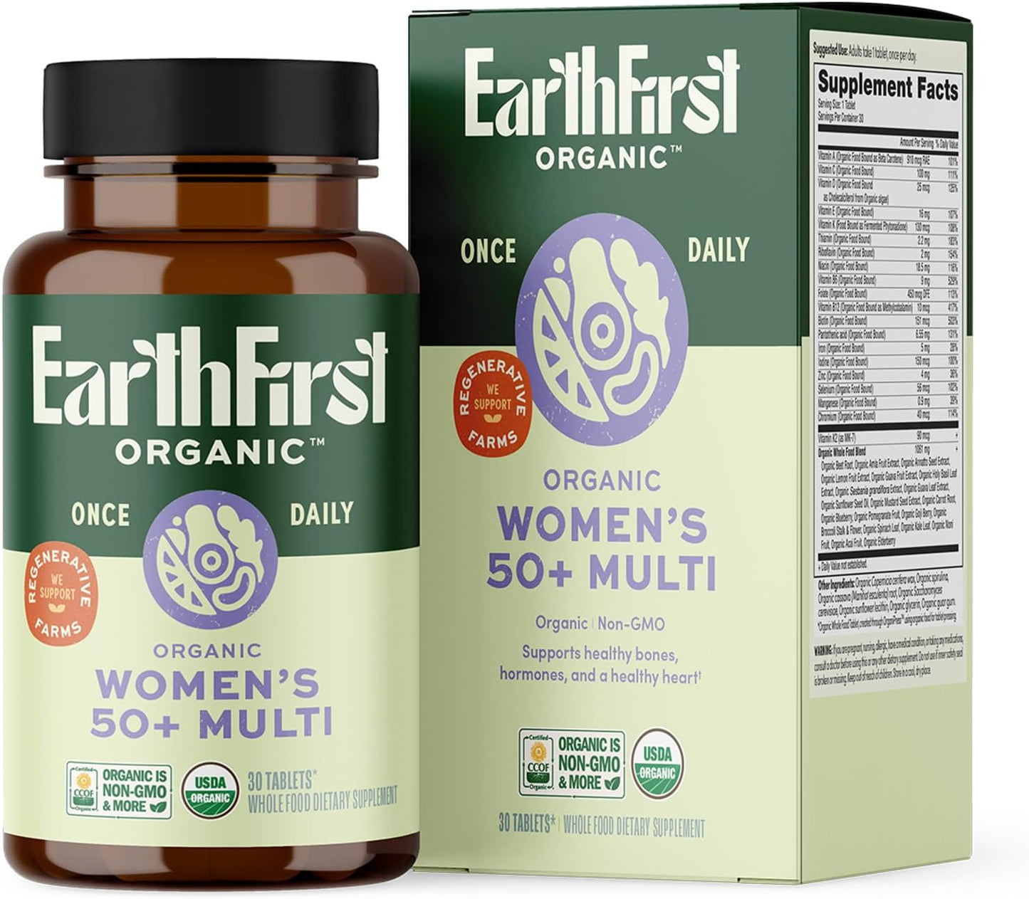 EarthFirst Organic Women's 50+ Once Daily Multi, 30 Tablets