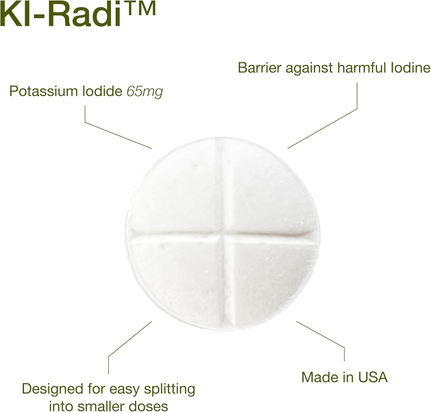 EarthNutri KI-Radi™ Potassium Iodide Tablets 65 mg - 20 Tablets, Foil-Foil Blister Packaging - Potassium Iodide Supplement