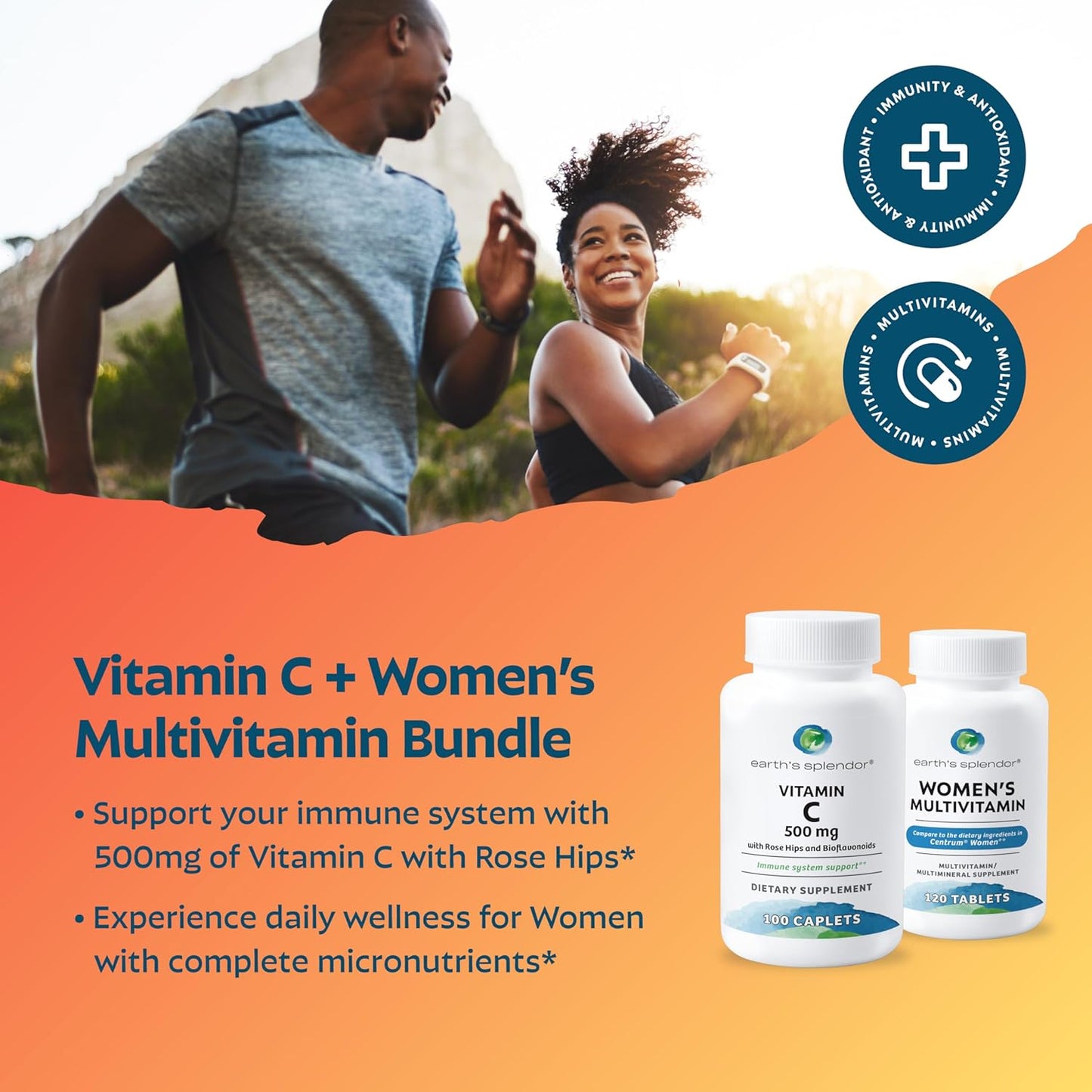 Earth's Splendor Women's Multivitamin for Wellness & Immune Support - Boost Metabolism, Antioxidant Health with Vitamin B12, C, D, Biotin, Rose HIPS - Gluten-Free, No Artificial Colors