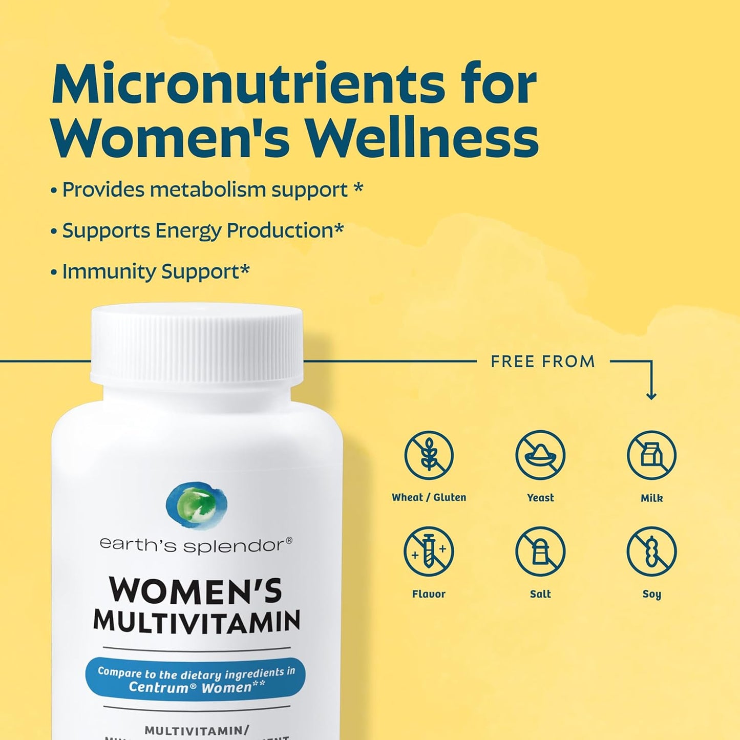 Earth's Splendor Women's Multivitamin for Wellness & Immune Support - Boost Metabolism, Antioxidant Health with Vitamin B12, C, D, Biotin, Rose HIPS - Gluten-Free, No Artificial Colors