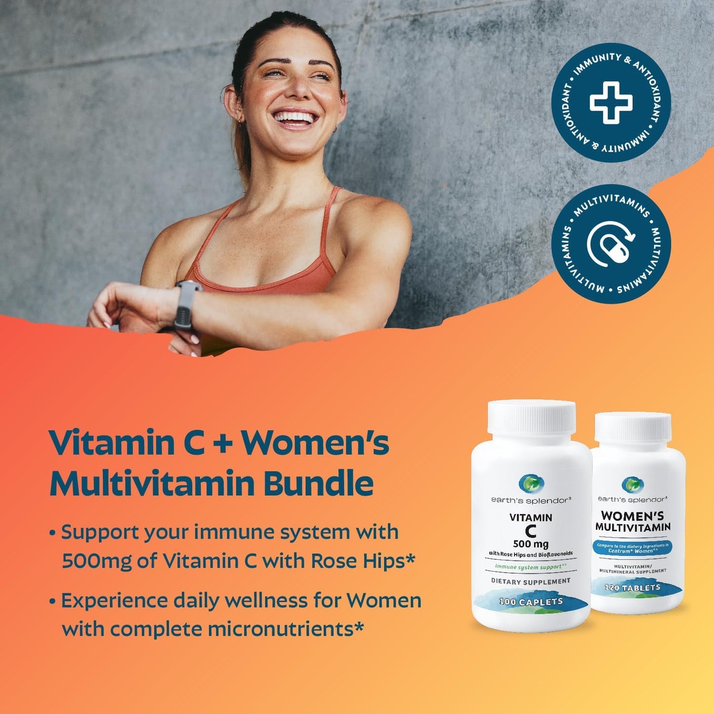 Earth's Splendor Women's Multivitamin for Wellness & Immune Support - Boost Metabolism, Antioxidant Health with Vitamin B12, C, D, Biotin, Rose HIPS - Gluten-Free, No Artificial Colors