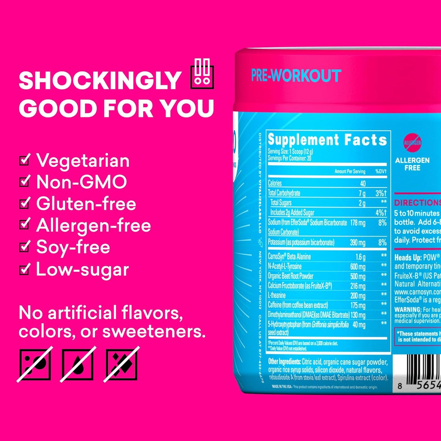 EBOOST POW Blue Raspberry Pre Workout Powder - 20 Servings for Energy and Performance - Joint Mobility Support - Non-GMO, Gluten-Free - Men and Women's Supplement