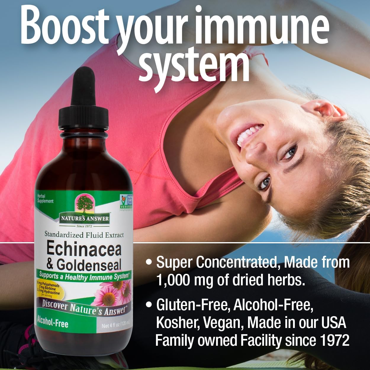Echinacea and Goldenseal Extract for Immune Support | Non-GMO, Alcohol-Free, Gluten-Free & Kosher Certified | 4oz Bottle