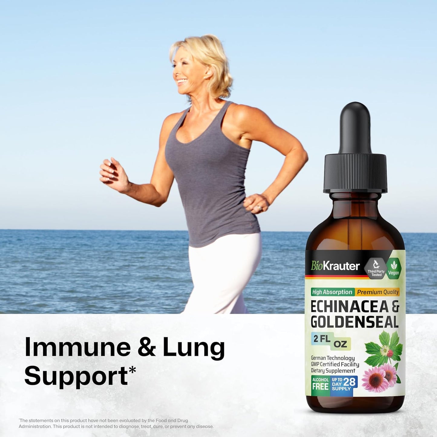 Echinacea and Goldenseal Root Liquid Extract for Immune Support - Vegan Tincture - 2 Fl.Oz.