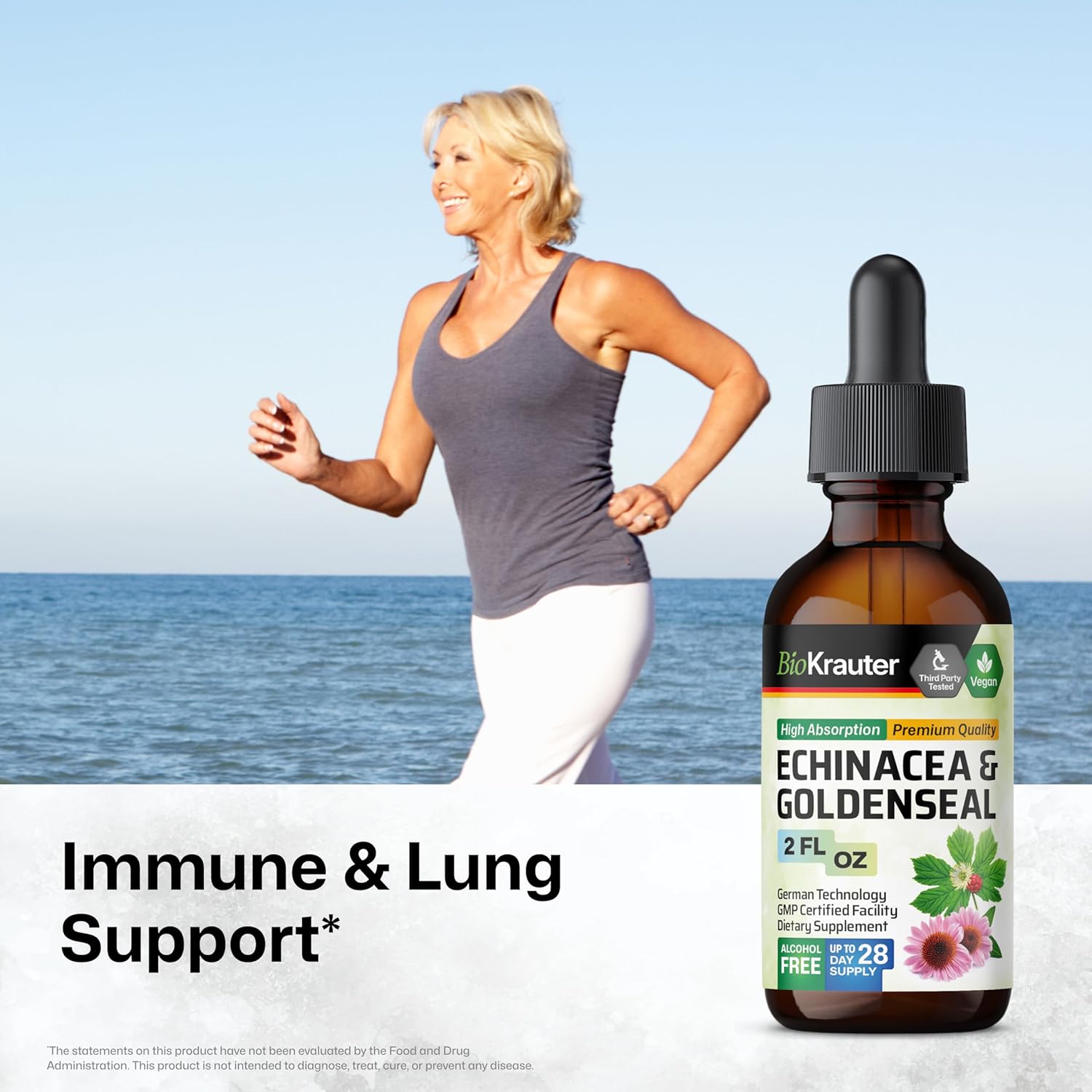 Echinacea and Goldenseal Root Liquid Extract for Immune Support - Vegan Tincture - 2 Fl.Oz.