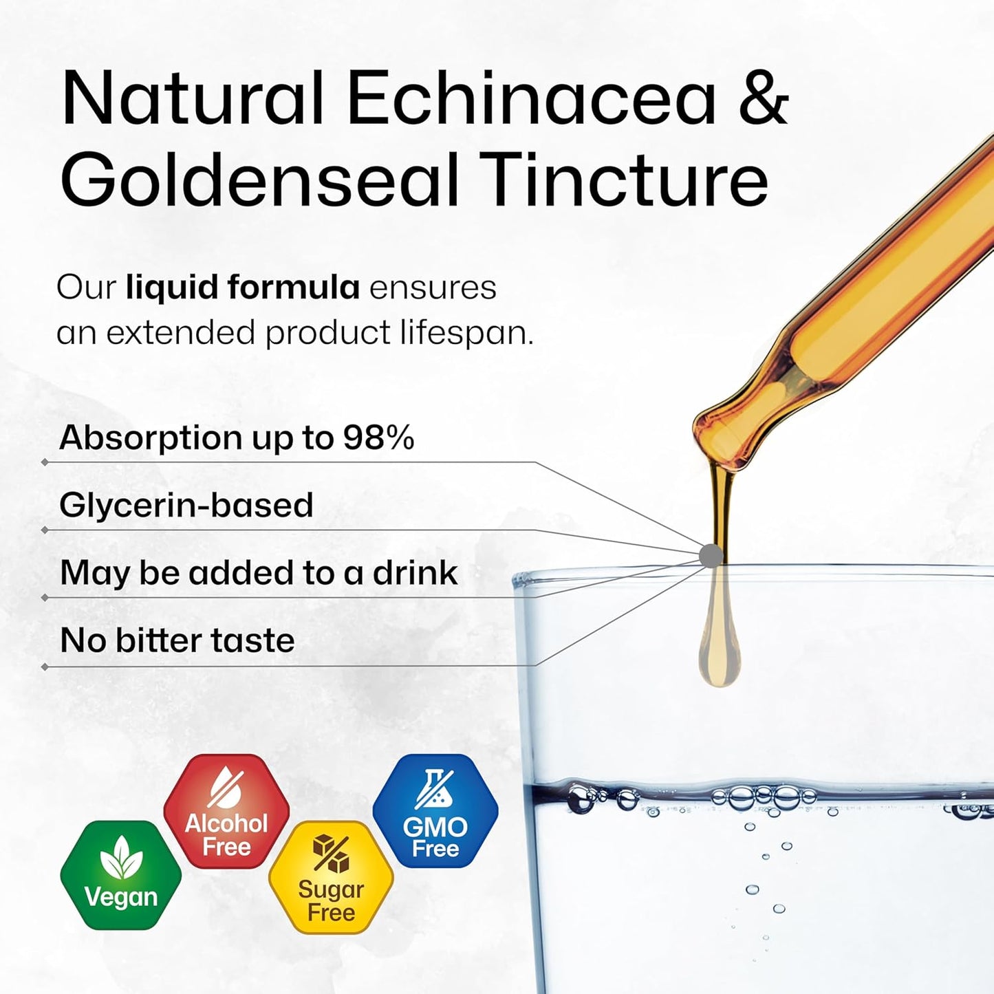 Echinacea and Goldenseal Root Liquid Extract for Immune Support - Vegan Tincture - 2 Fl.Oz.