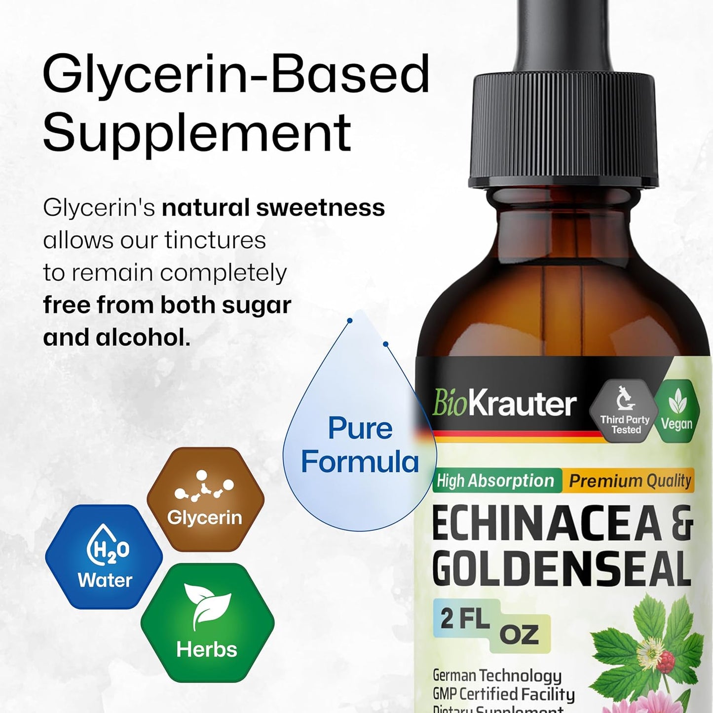 Echinacea and Goldenseal Root Liquid Extract for Immune Support - Vegan Tincture - 2 Fl.Oz.