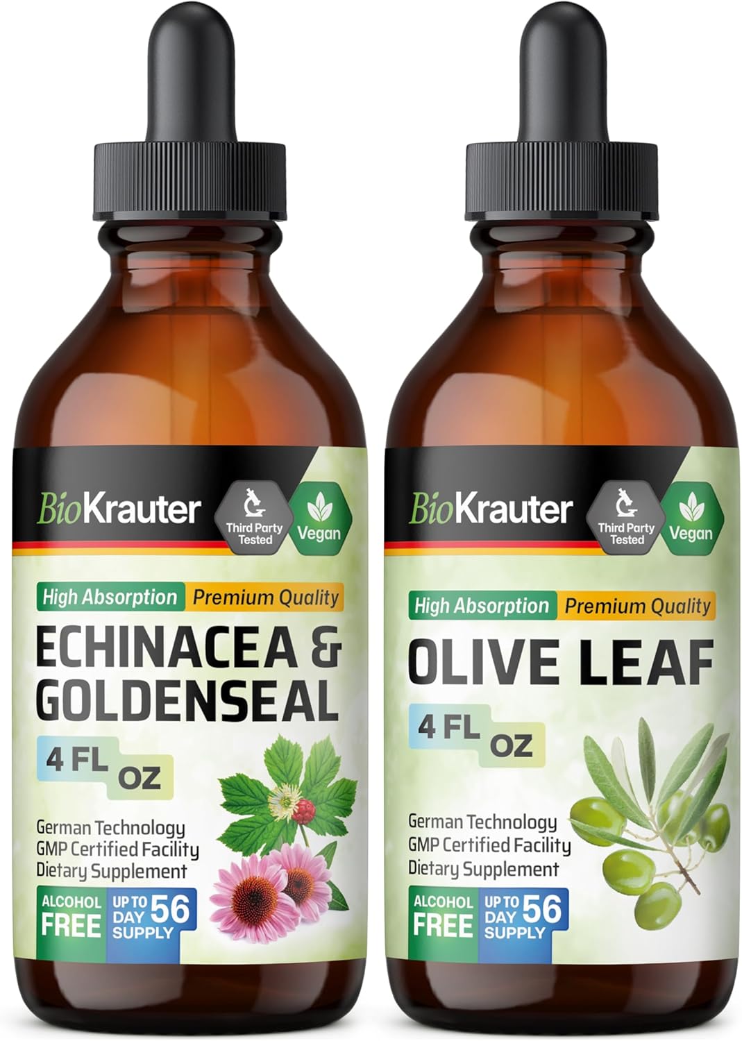 Echinacea and Goldenseal Tincture with Olive Leaf - 8 Fl. Oz. Immune Support Supplement