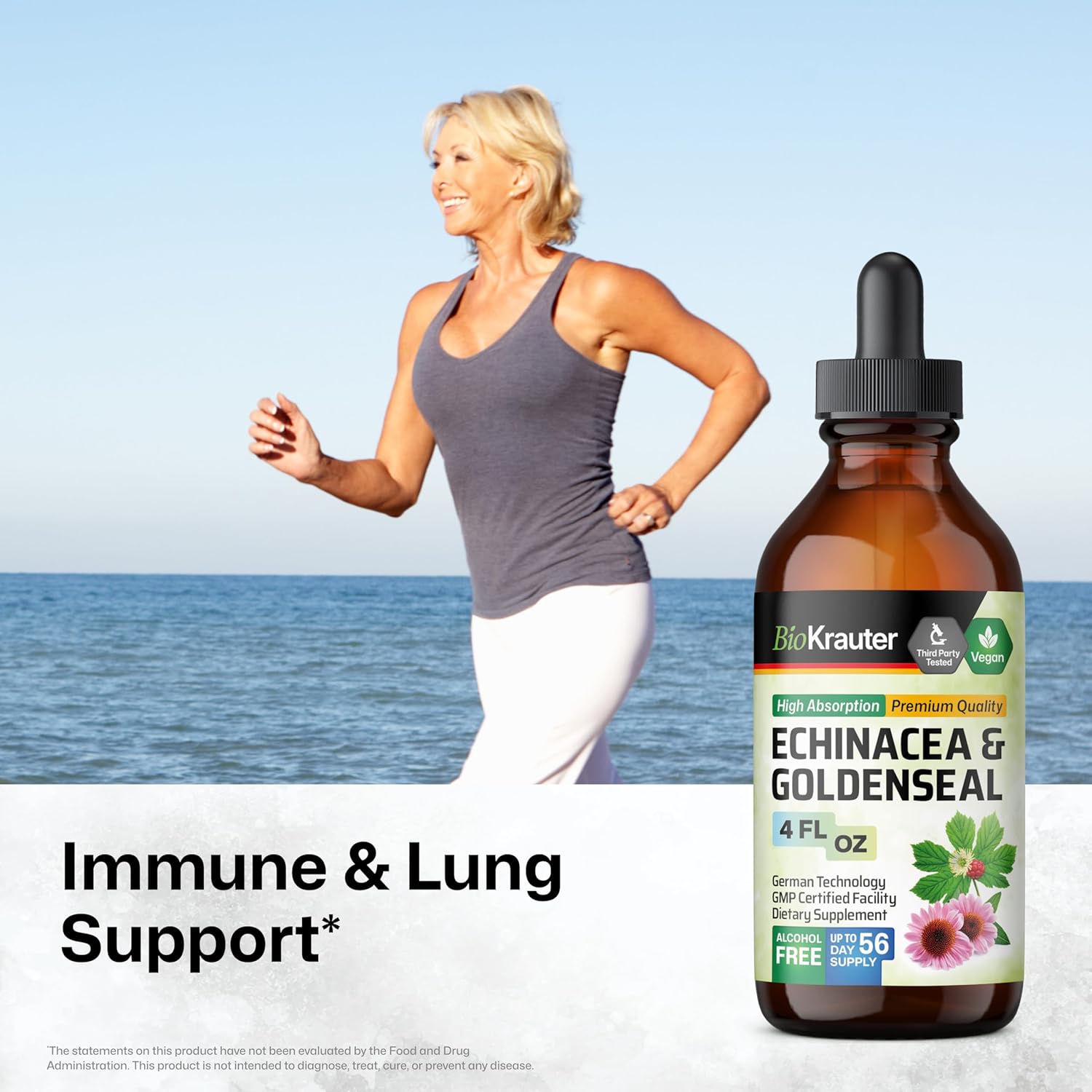 Echinacea and Goldenseal Tincture with Olive Leaf - 8 Fl. Oz. Immune Support Supplement