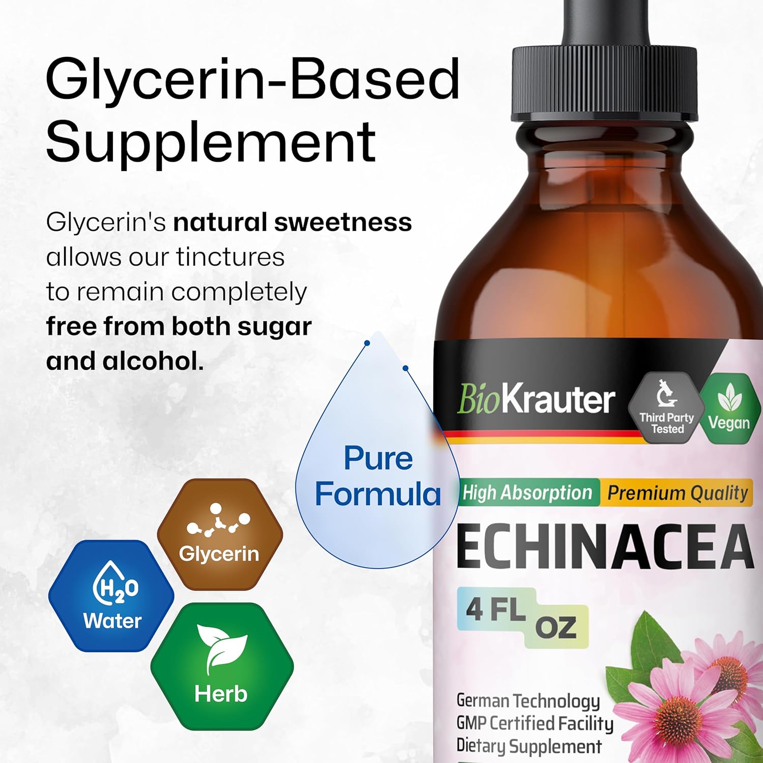 Echinacea Drops for Natural Immune Support - Vegan and Alcohol-Free Tincture - 4 Fl.Oz.