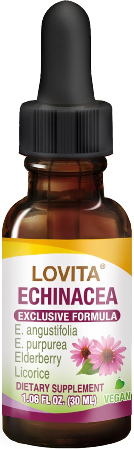 Echinacea Extract Liquid with Elderberry and Licorice | 1 FL OZ | 350 mg per Serving | Concentrated Herb Tincture | Vegan | Alcohol-Free
