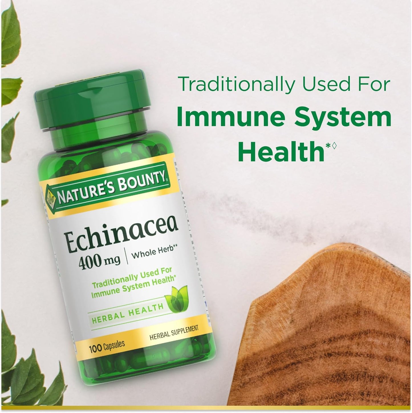 Echinacea Herbal Supplement for Immune Health - 400mg, 100 Capsules (2 Pack) by Nature's Bounty