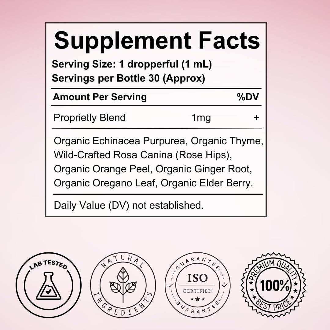 Echinacea Liquid Extract Immune Booster Drops - 2 Oz Vegan & Non-GMO Tincture for Rapid Immunity Support