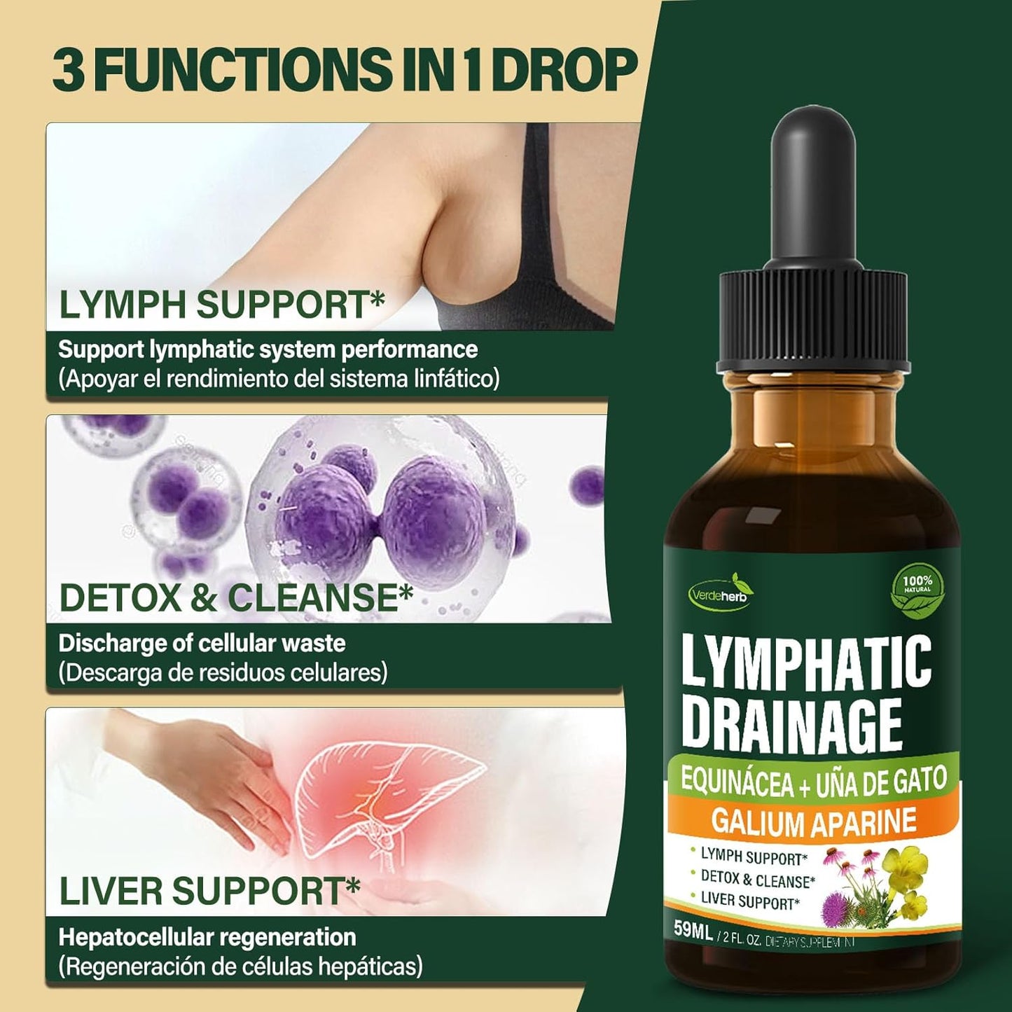 Echinacea Lymphatic Drainage Drops for Immune Support and Detox Cleanse - 4oz