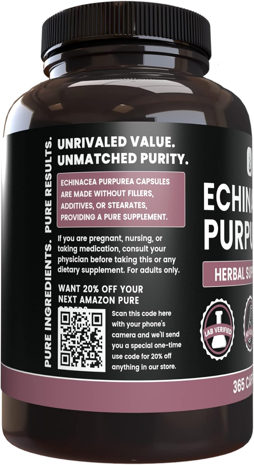 Echinacea Purpurea Capsules - 365 Count, No Magnesium or Rice Fillers, Lab Verified & Pure Ingredients