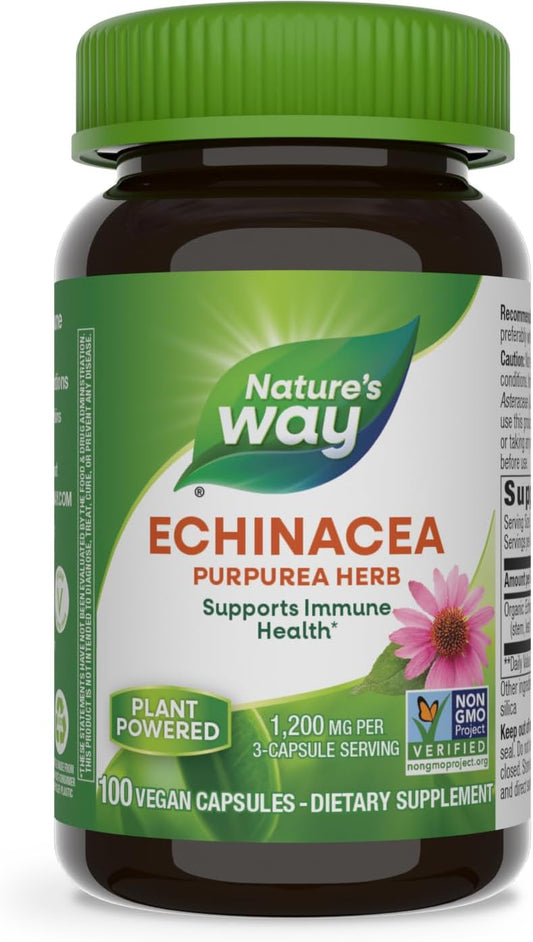 Echinacea Purpurea Herb Capsules - 1200mg per Serving, Immune Support, Non-GMO, Vegan - 100 Count