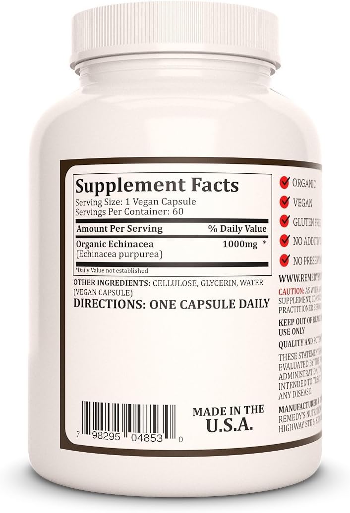 Echinacea Purpurea Herbal Dietary Supplement | 1,000 mg, 60 Vegan Capsules | Non-GMO, Gluten Free, Dairy Free