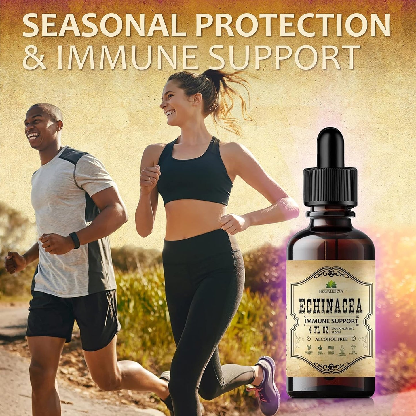 Echinacea Supplement Liquid Drops for Immune Support - Herbal Antioxidant Formula - Vegan Tincture, Non-GMO, Gluten-Free 4oz