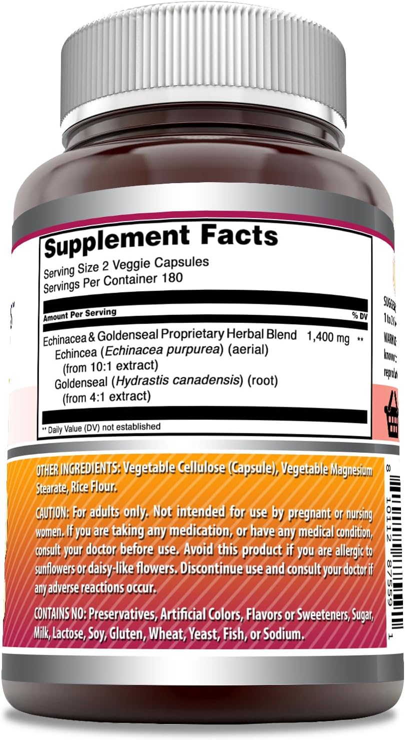 Echinacea with Goldenseal Supplement - 1400 Mg Per Serving - 360 Veggie Capsules - Non-GMO - Gluten Free - Made in USA - by Amazing Nutrition Amazing Formulas