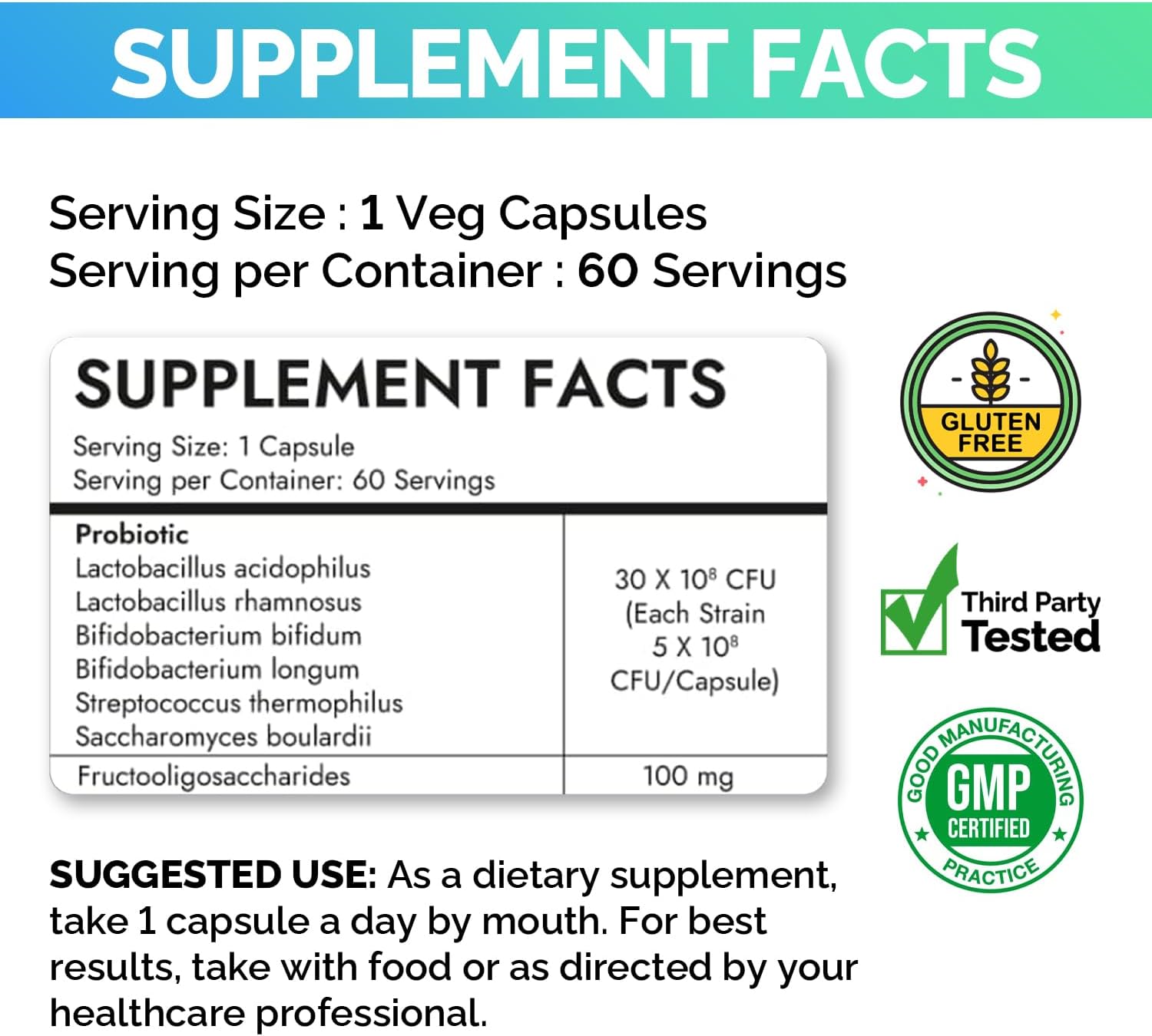 EchoHeals CEUTICALS Acidophilus Probiotic - 30 Billion CFUs for Digestive & Immune Health - 60 Capsules