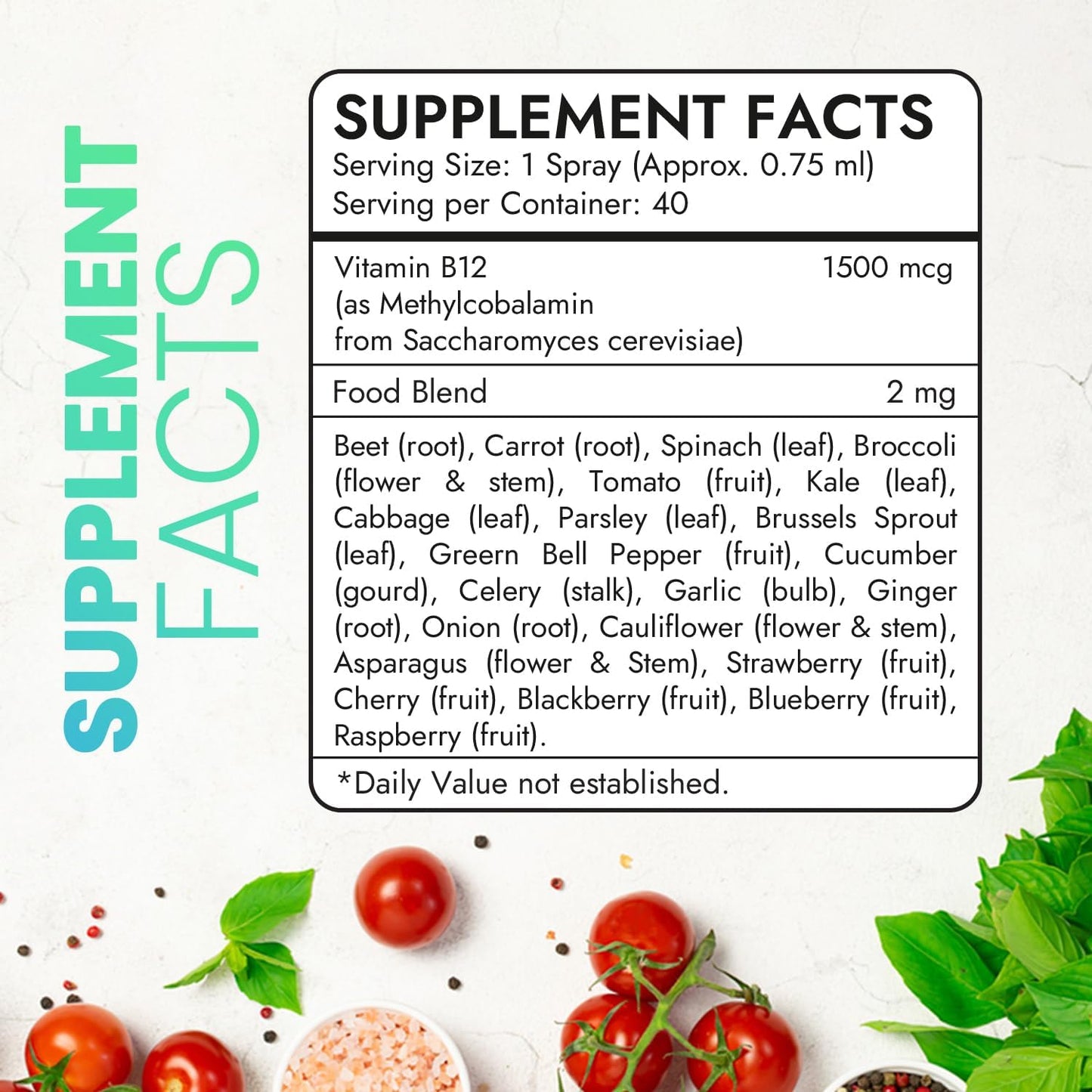 EchoHeals CEUTICALS Vitamin B12 Liquid Spray - Vegan Energy Support Supplement - Non-GMO Gluten Free - 40 Sprays x 1500mcg - Raspberry Flavor - 1 fl Oz