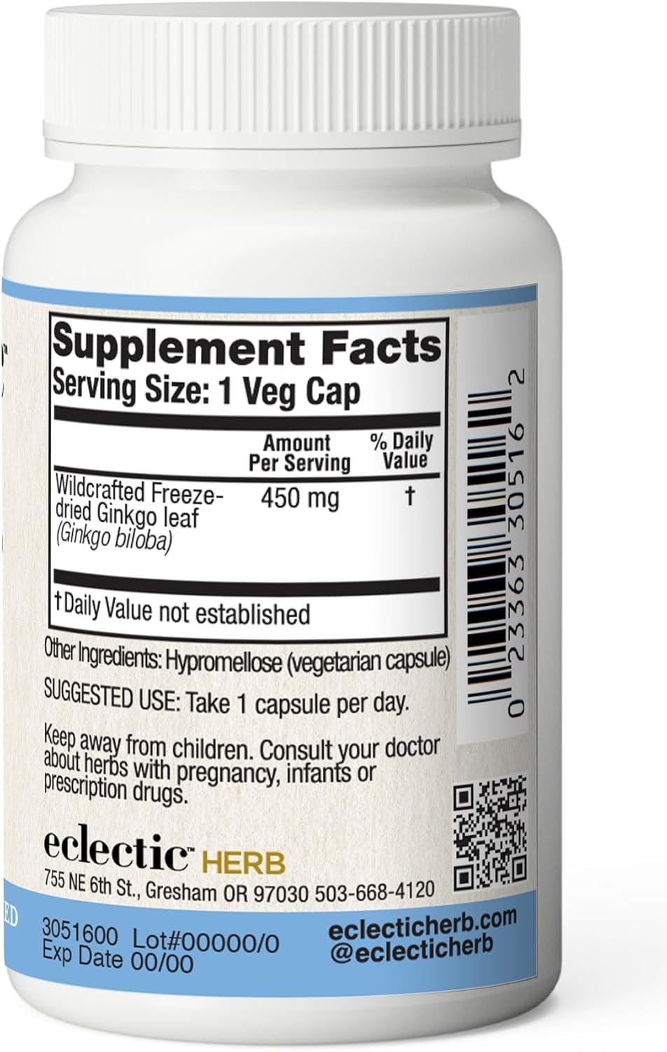 Eclectic Institute Ginkgo Biloba Capsules | Freeze-Dried for Maximum Potency | Promotes Circulatory Health, Brain Function & Memory | 120 Count