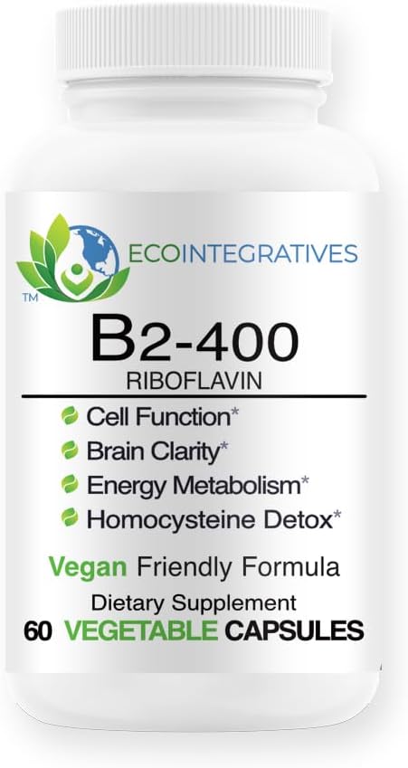 EcoIntegratives B2-400 Riboflavin Supplement - Supports Nervous System, Cardiovascular Health, Energy, and Metabolism - 60 Capsules