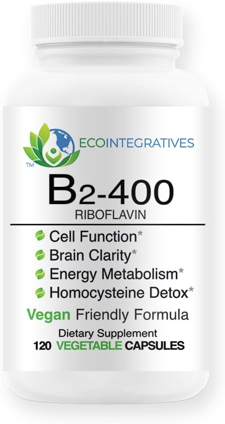 EcoIntegratives B2-400 Riboflavin Supplement for Nervous System Health, Energy Boost, and Metabolism Support (120 Capsules)