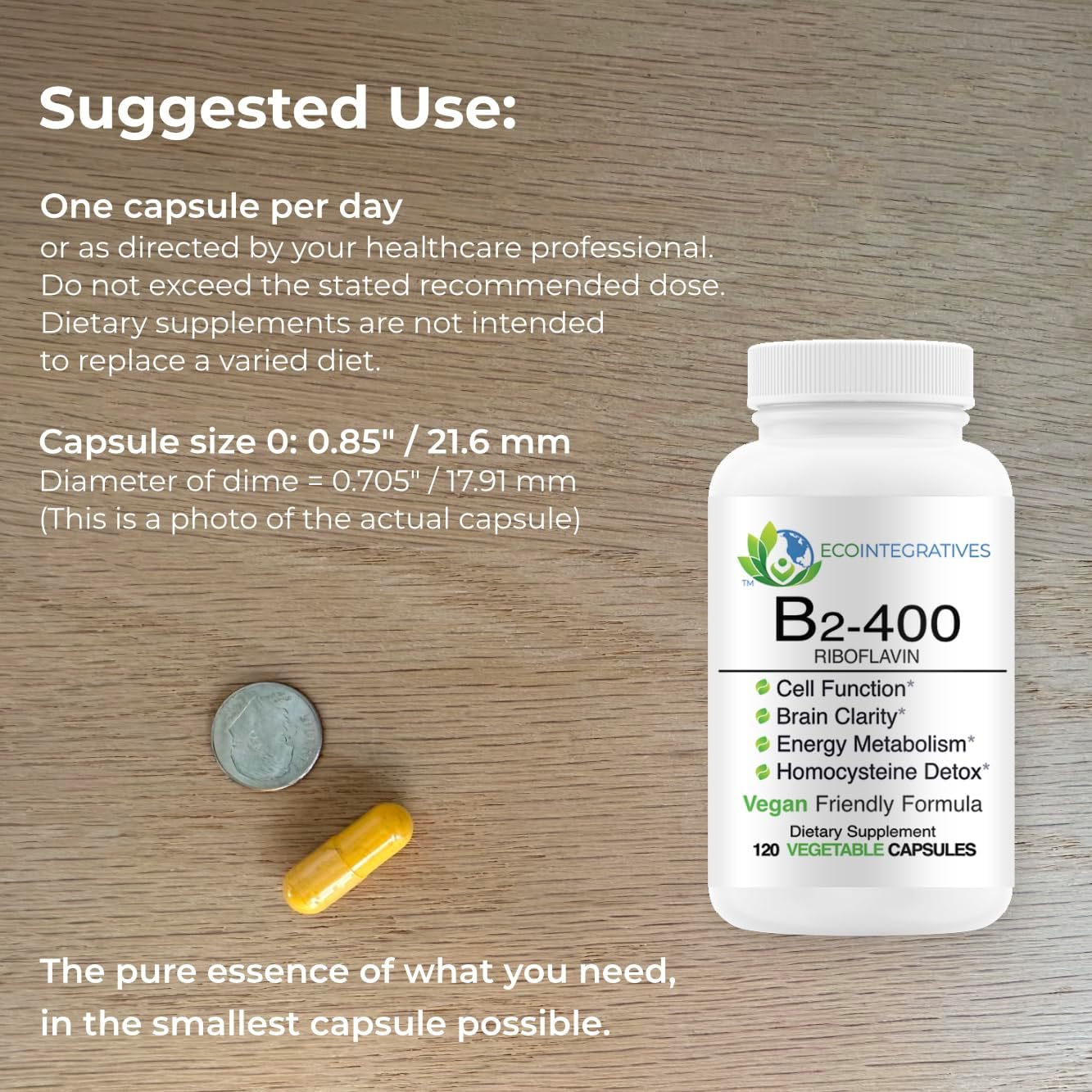 EcoIntegratives B2-400 Riboflavin Supplement for Nervous System Health, Energy Boost, and Metabolism Support (120 Capsules)