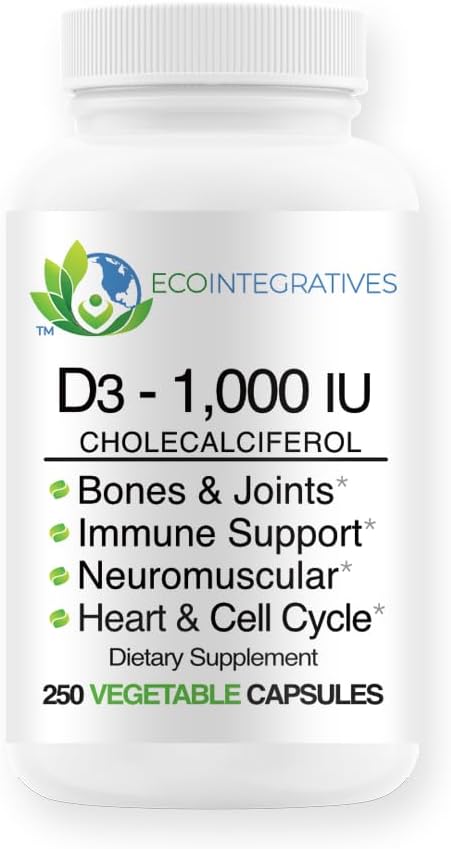 EcoIntegratives Vitamin D3-1000 IU 25 mcg (Cholecalciferol) - Hypoallergenic Support for Health - 250 Veggie Capsules