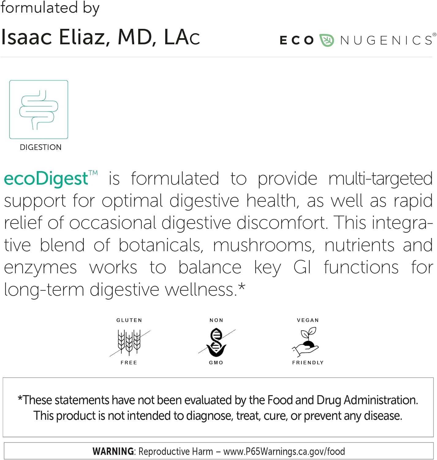 EcoNugenics EcoDigest Digestive Health Supplement - 60 Capsules - Herbal Enzyme Support for Gut Health