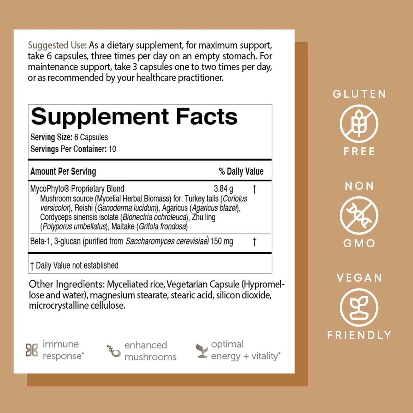 EcoNugenics MycoPhyto Complex: Immune Support Mushroom Supplement - 60 Capsules - Turkey Tail, Reishi, Cordyceps, Maitake - Energy, Gut Health, Brain Support