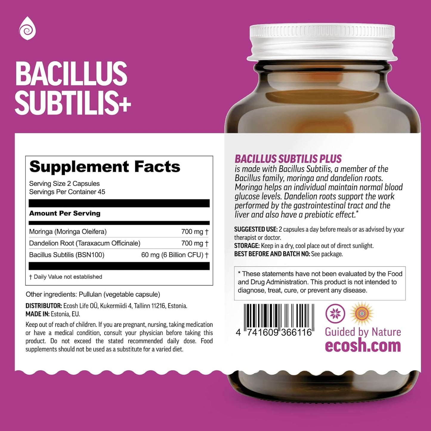 Ecosh High Potency Bacillus Subtilis Probiotic with Prebiotic for Gut Health - 90 Vegetarian Capsules, 6 Billion CFU - BoostGo Australia