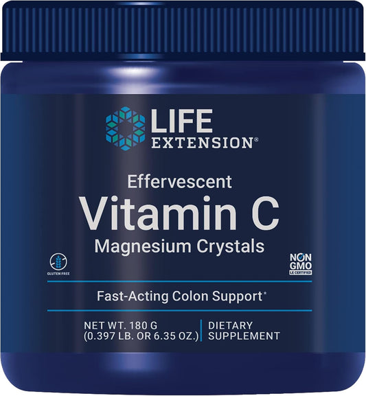 Effervescent Vitamin C Magnesium Crystals for Immediate Relief from Constipation, 180g - Gluten-Free, Non-GMO, Vegetarian