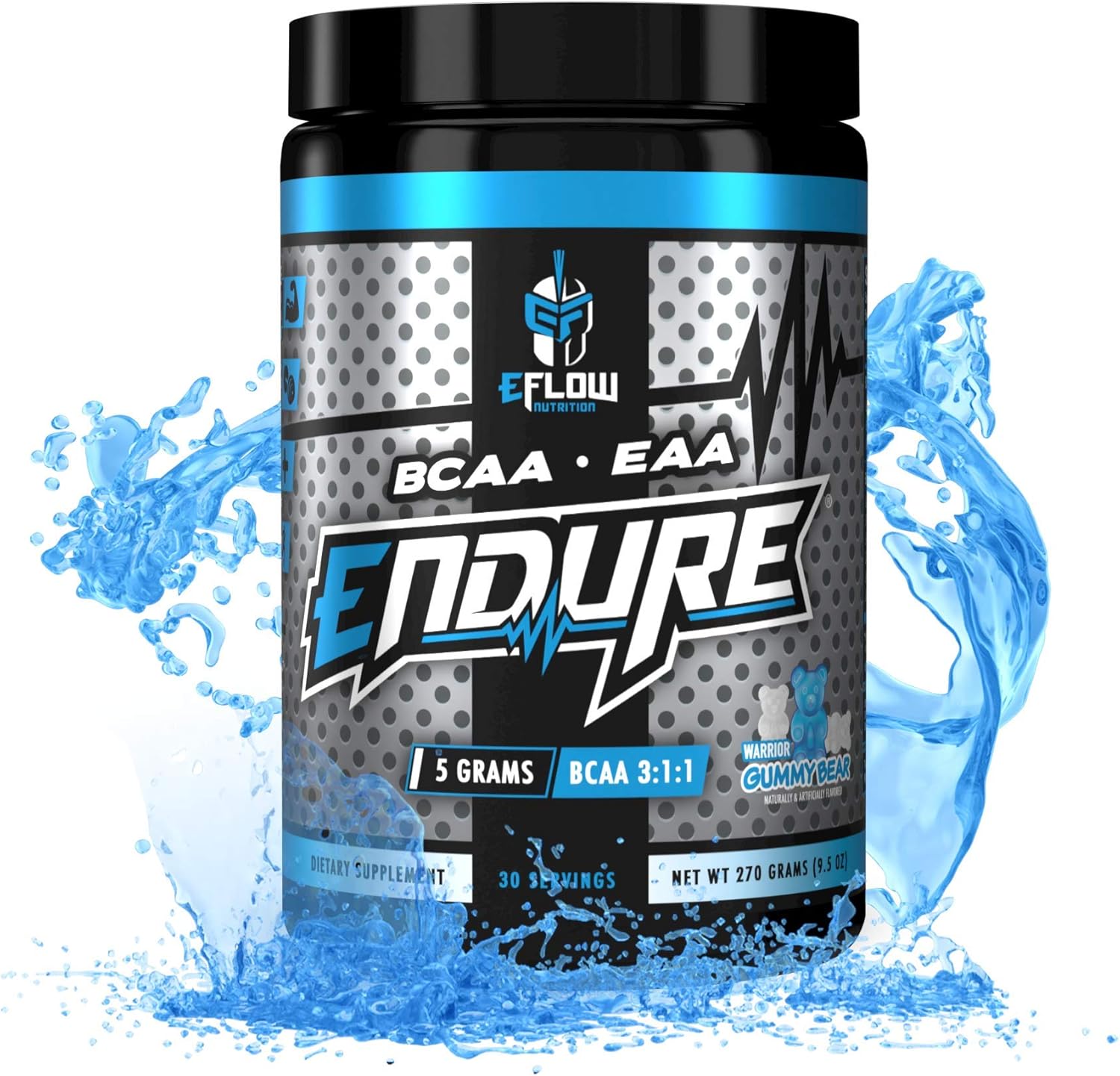 eFlow Nutrition Endure BCAA Plus EAA Powder - Warrior Gummy Bear Flavor - Intra Workout Supplement for Energy, Recovery, Performance - Electrolytes Included - 30 Servings