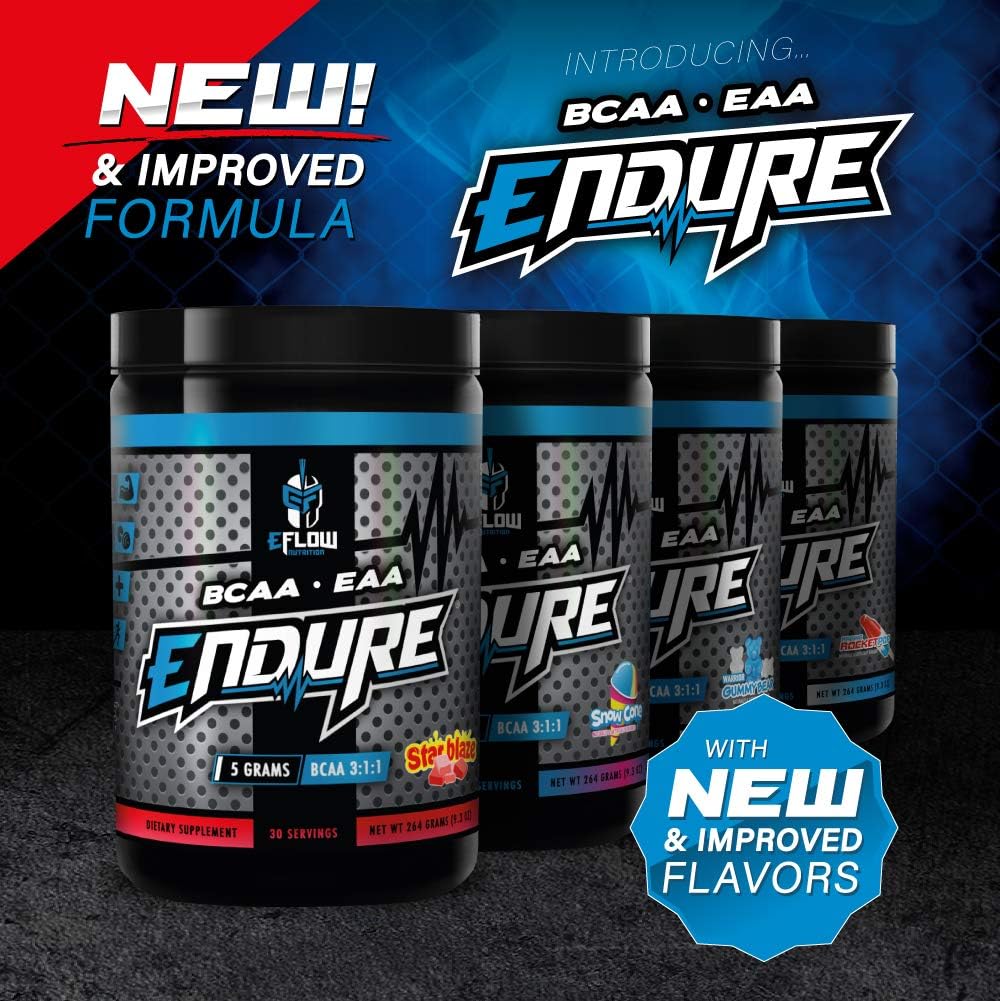 eFlow Nutrition Endure BCAA Plus EAA Powder - Warrior Gummy Bear Flavor - Intra Workout Supplement for Energy, Recovery, Performance - Electrolytes Included - 30 Servings
