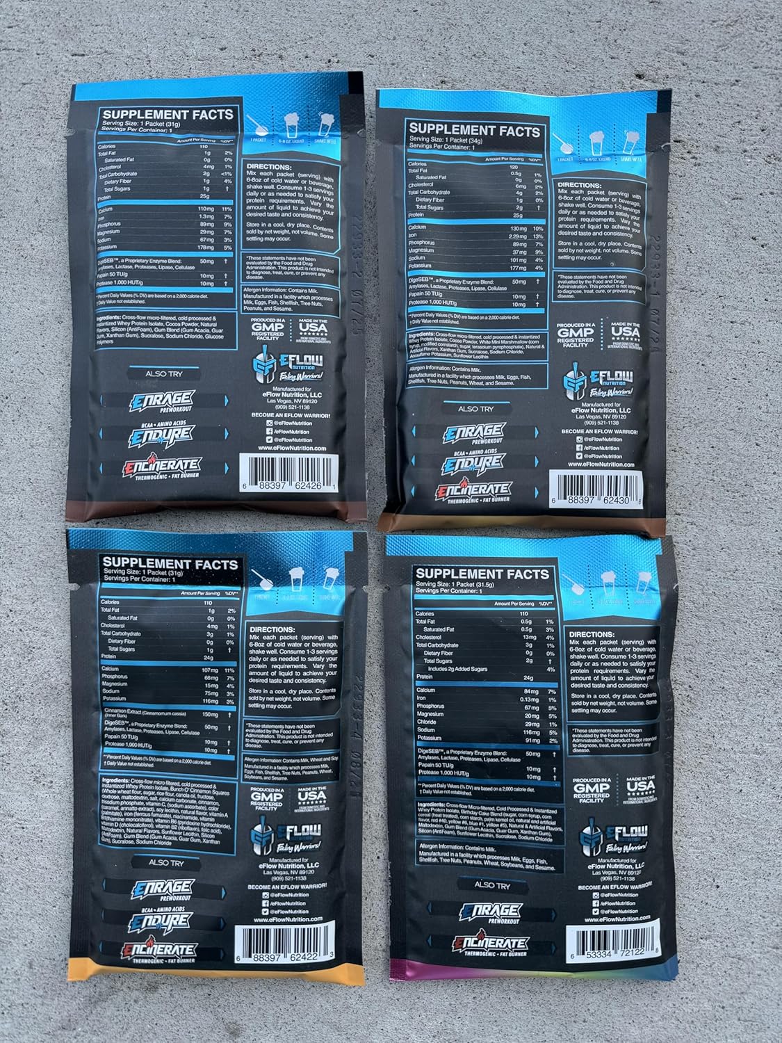 eFlow Nutrition Whey Protein Isolate Sample Pack - Low Calorie, Fast-digesting, Premium Quality, Travel-friendly, Low Carb Protein Powder - 4 Pack