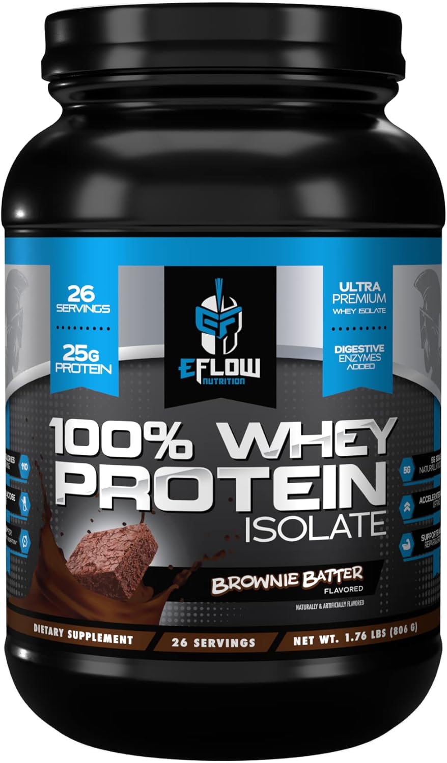 eFlow Nutrition Whey Protein Isolate with Digestive Enzymes - Gluten & Lactose-Free, Low Carb Post Workout Shake for Muscle Recovery - Brownie Batter (26 Servings)