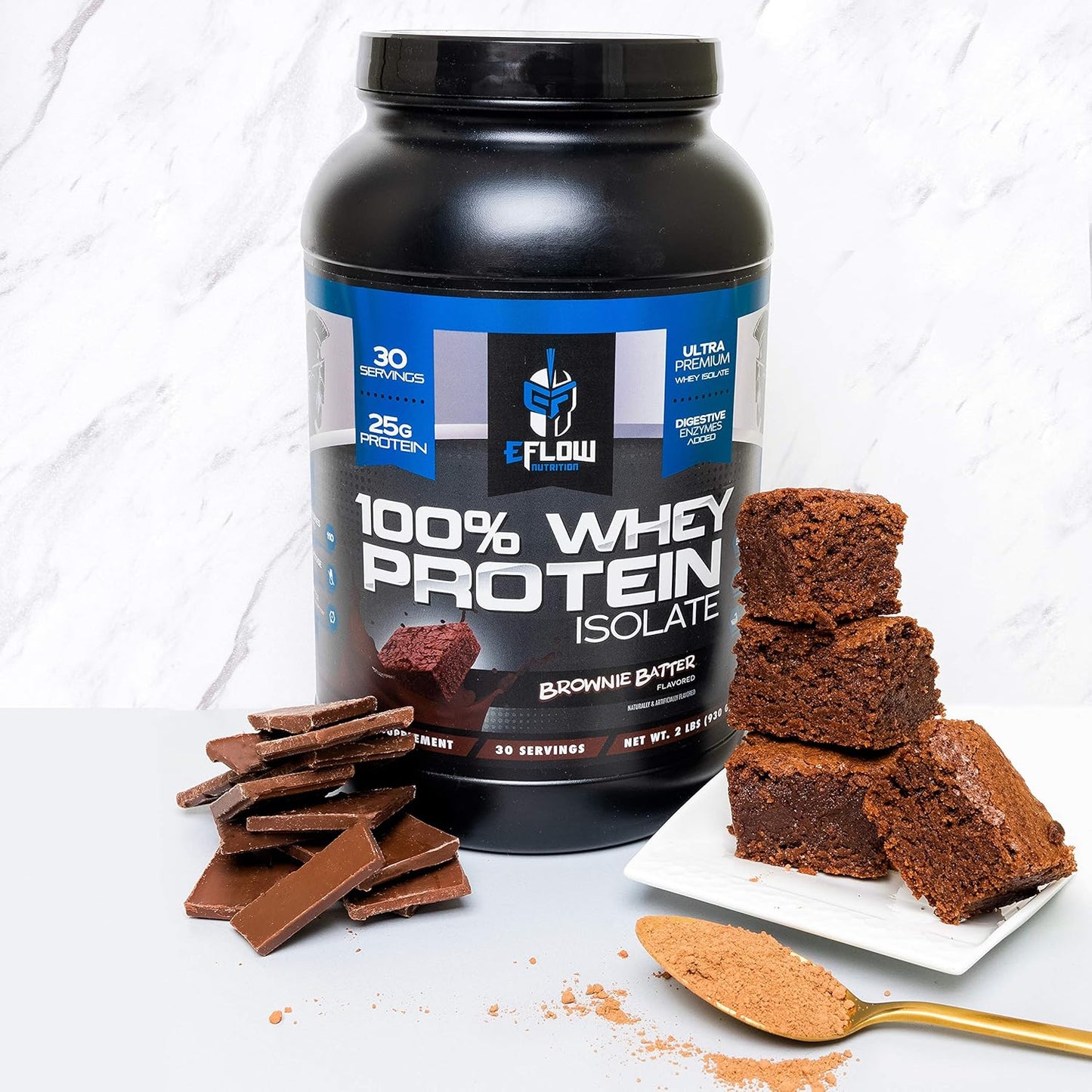 eFlow Nutrition Whey Protein Isolate with Digestive Enzymes - Gluten & Lactose-Free, Low Carb Post Workout Shake for Muscle Recovery - Brownie Batter (26 Servings)