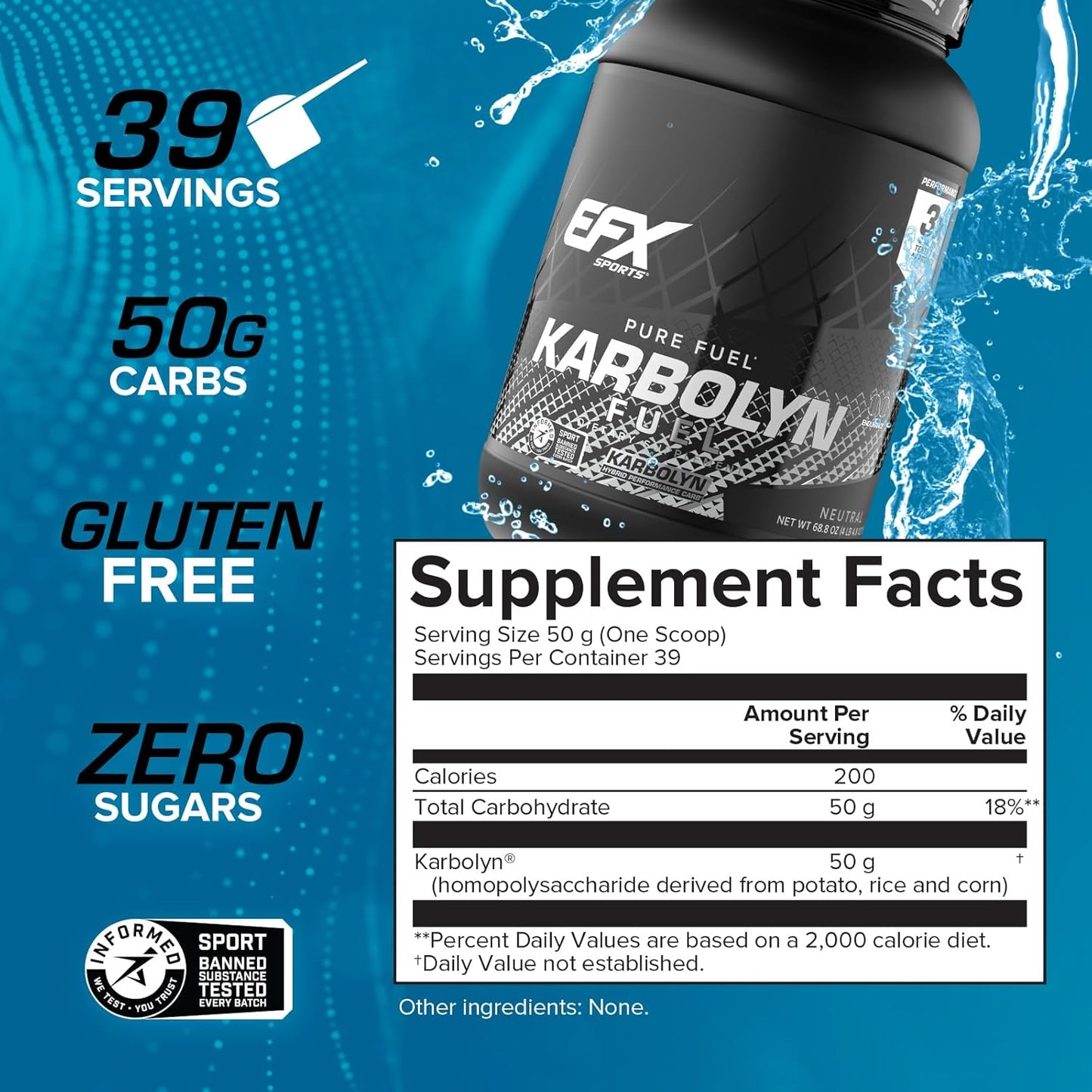 EFX Sports Karbolyn Fuel Carbohydrate Powder - Fast Absorbing, Sustained Energy, Quick Recovery - 39 Servings, Neutral Flavor - BoostGo Australia