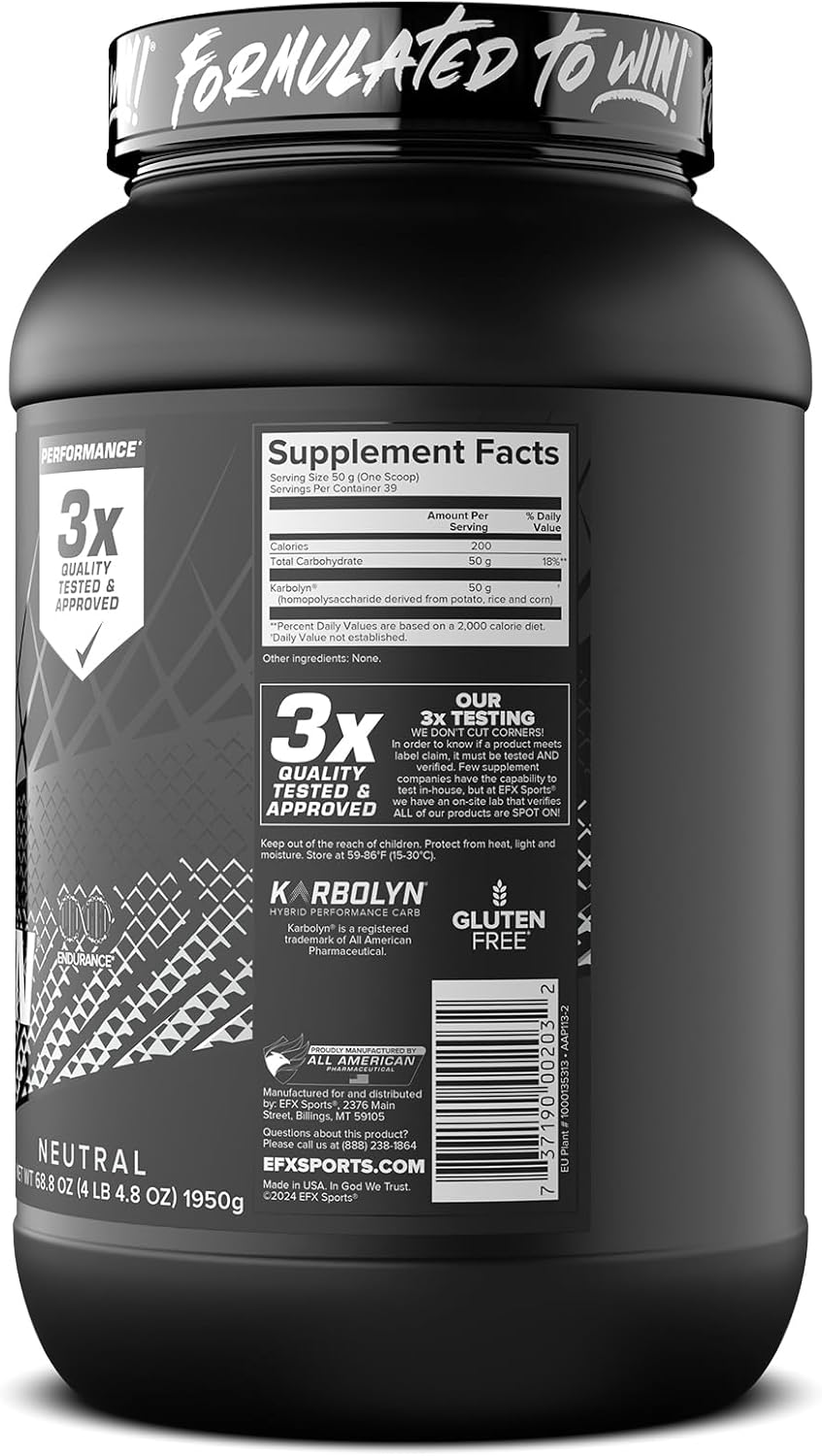 EFX Sports Karbolyn Fuel Carbohydrate Powder - Fast Absorbing, Sustained Energy, Quick Recovery - 39 Servings, Neutral Flavor - BoostGo Australia