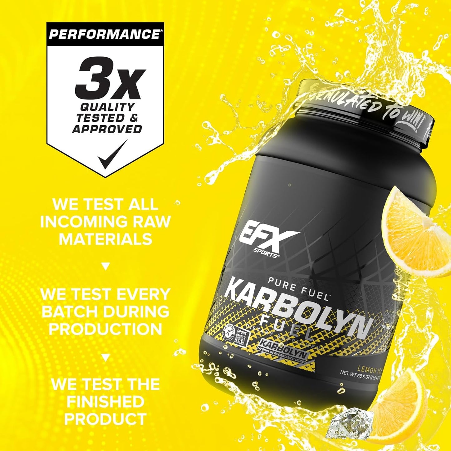 EFX Sports Karbolyn Fuel Lemon Ice Powder - Carb Load for Sustained Energy & Recovery - Stimulant-Free, 36 Servings