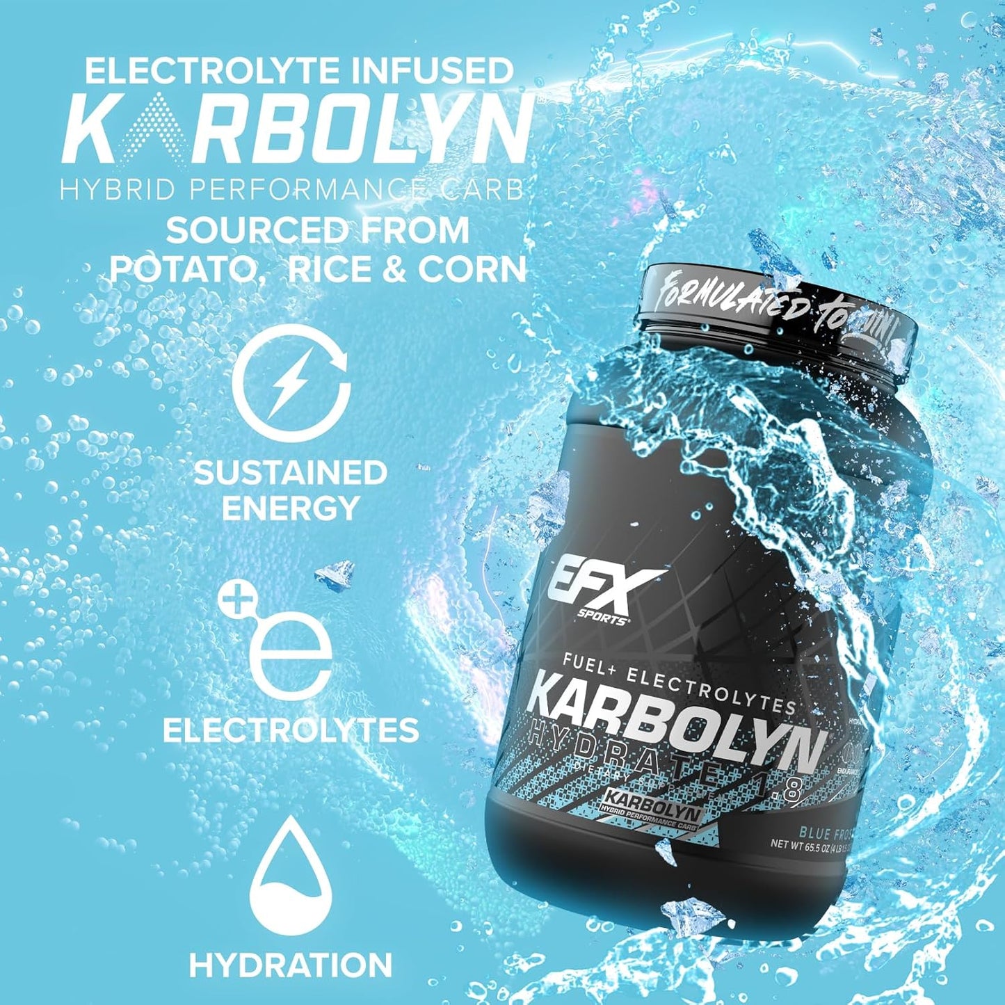 EFX Sports Karbolyn Hydrate Blue Frost - Carbohydrate Powder with Electrolytes for Fuel & Hydration - Stimulant Free Sports Drink Mix, Sugar Free - 66 Servings - BoostGo Australia
