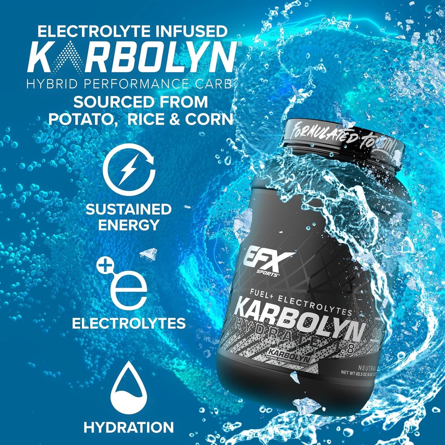 EFX Sports Karbolyn Hydrate: Electrolyte-Enhanced Carbohydrate Powder for Fuel and Hydration, Sugar-Free Sports Drink Mix, 66 Servings