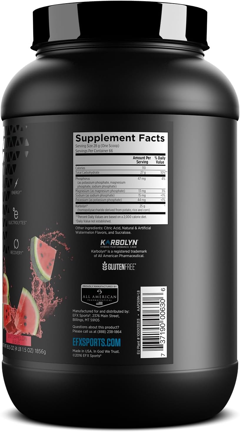 EFX Sports Karbolyn Hydrate Watermelon Wave - Sugar-Free Carbohydrate Powder with Electrolytes for Fuel & Hydration - 66 Servings - BoostGo Australia