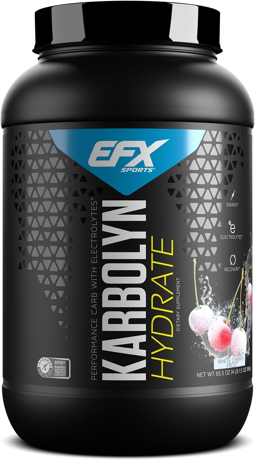 EFX Sports Karbolyn Hydrate White Cherry Frost - Carbohydrate Powder with Electrolytes for Fuel & Hydration, Sugar-Free Drink Mix (66 Servings)