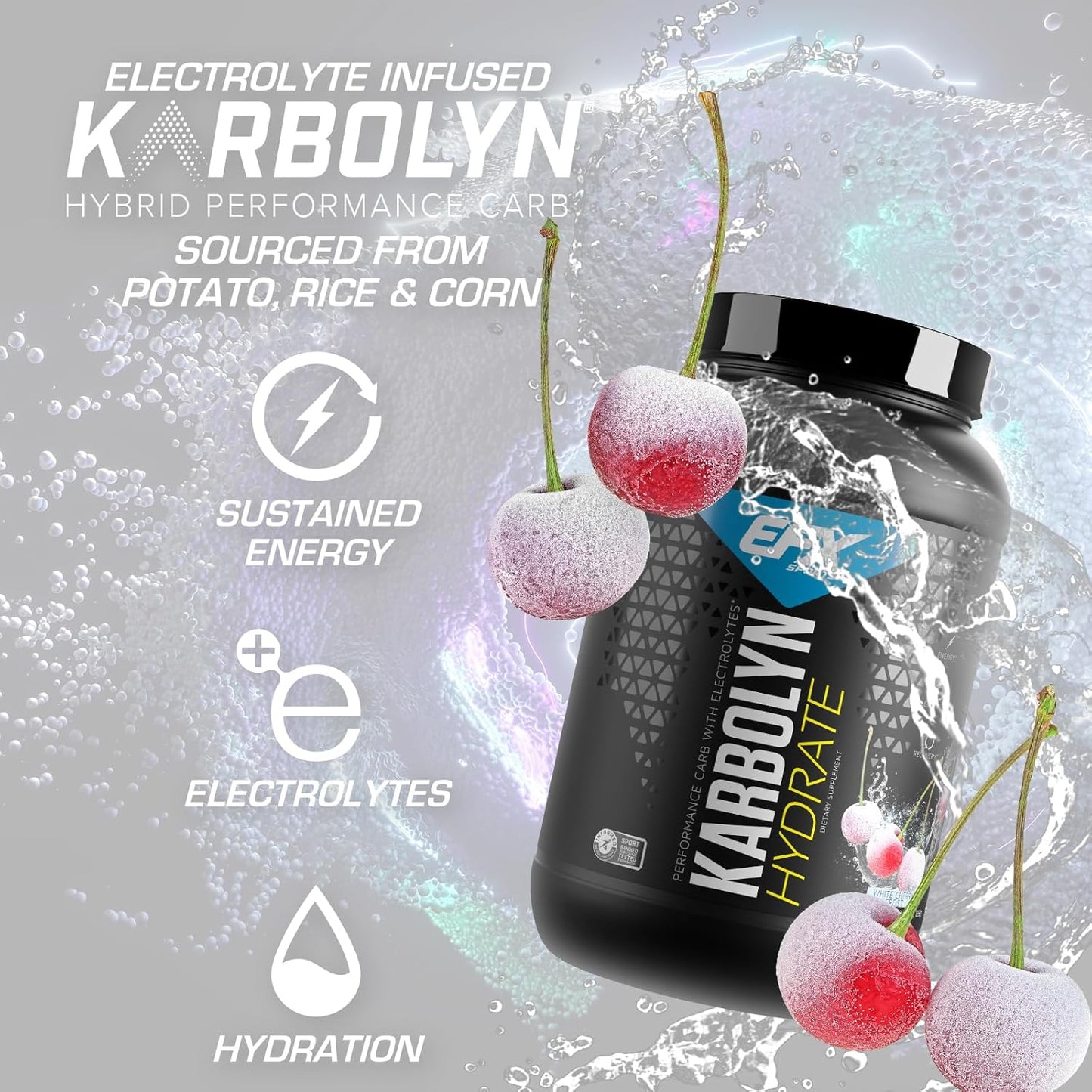 EFX Sports Karbolyn Hydrate White Cherry Frost - Carbohydrate Powder with Electrolytes for Fuel & Hydration, Sugar-Free Drink Mix (66 Servings)